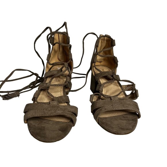 Madden Girl Loverrr Shoes Womens 8 M Tan Criss Cross Up Leg Heel Suede - Picture 2 of 12